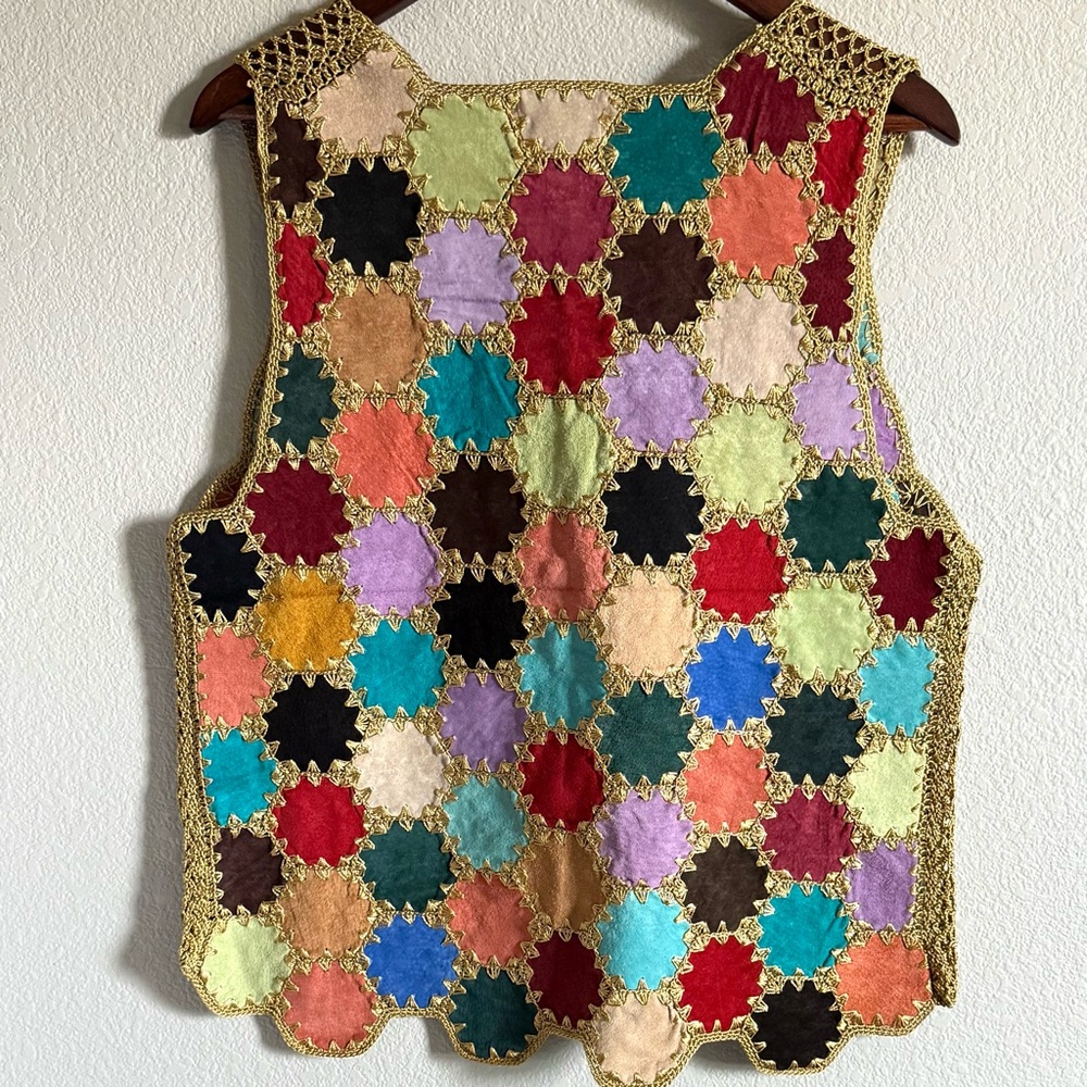 Leather And Crochet Boho Patchwork Vest - image 2